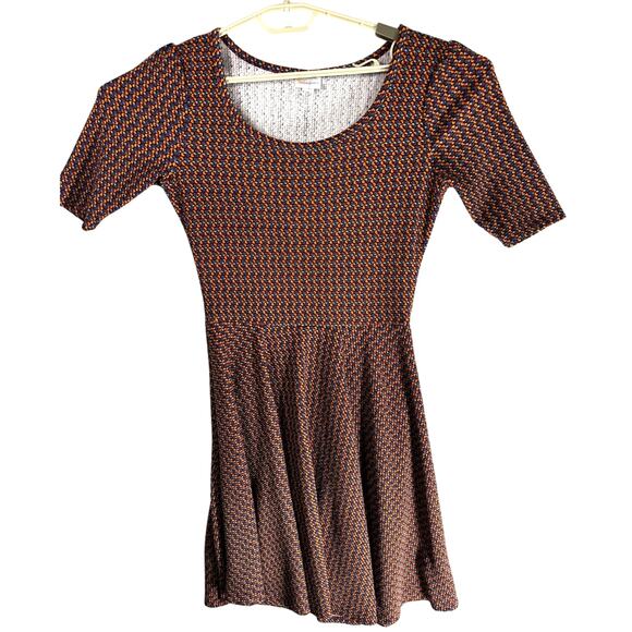 LuLaRoe Midi Dress Womens Size L Purple Orange Short Sleeve Fit Flare Scoop Neck - Picture 1 of 8
